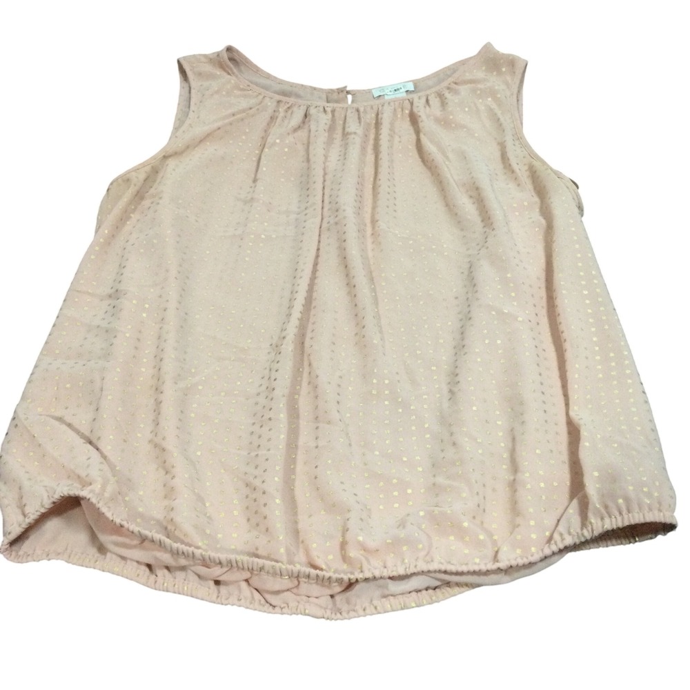 Cache Light Pink Gold Polka‎ Dot Gathered Neck Sleeveless Blouse  Women's Size L